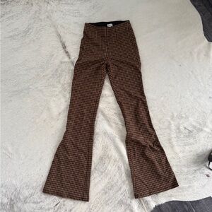 Garage Brown plaid stretchy flare pants